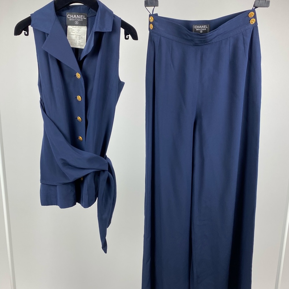 Vintage Chanel Navy  Silk Set